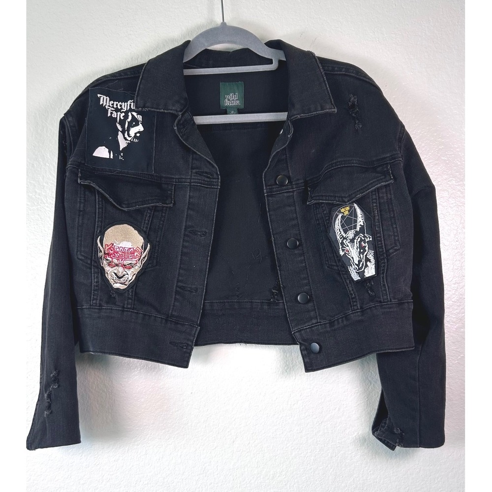 Hellhammer Mercyful Fate Black Metal Battle Jean Jacket Distressed Goth Punk XS